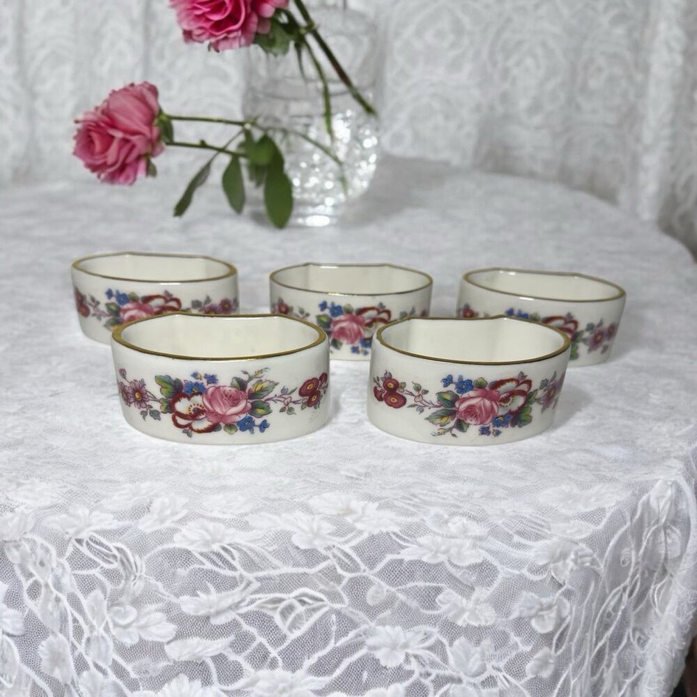 Vintage‎ Napkin Ring Set Of 5 Vintage Royal Crown Derby English Bone China